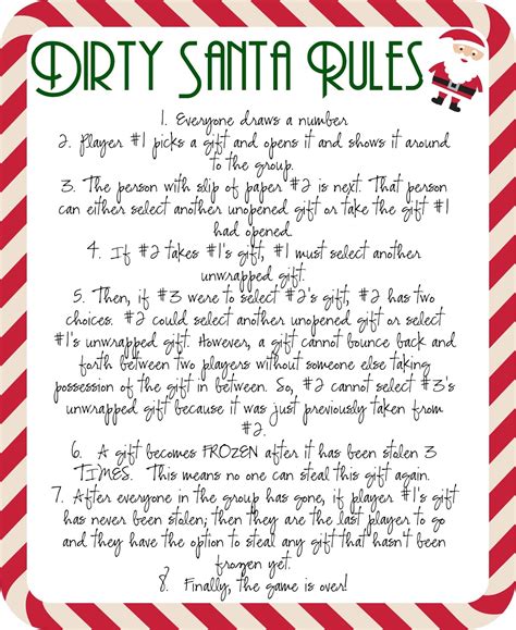 Dirty Santa Game Rules Printable